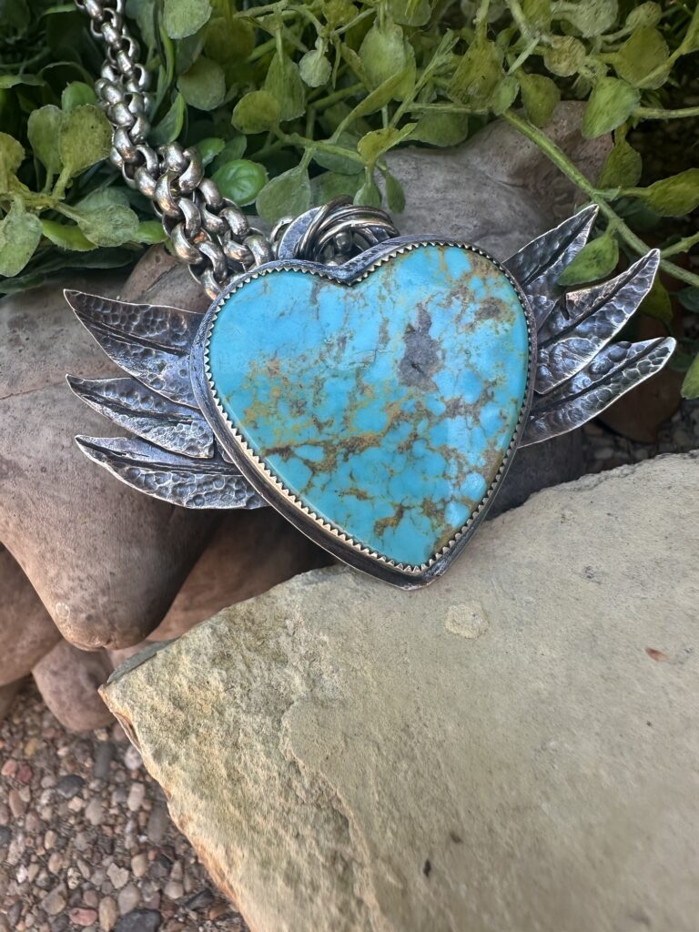 turquoise heart with wings pendant